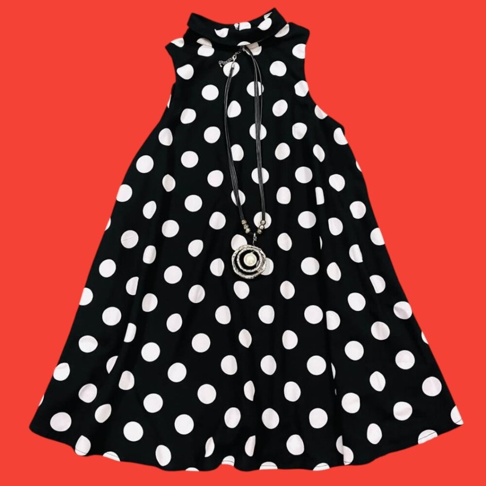 Woman Dress, M (8) Polka Dot black white MEDIUM sleeveless Loft Dress